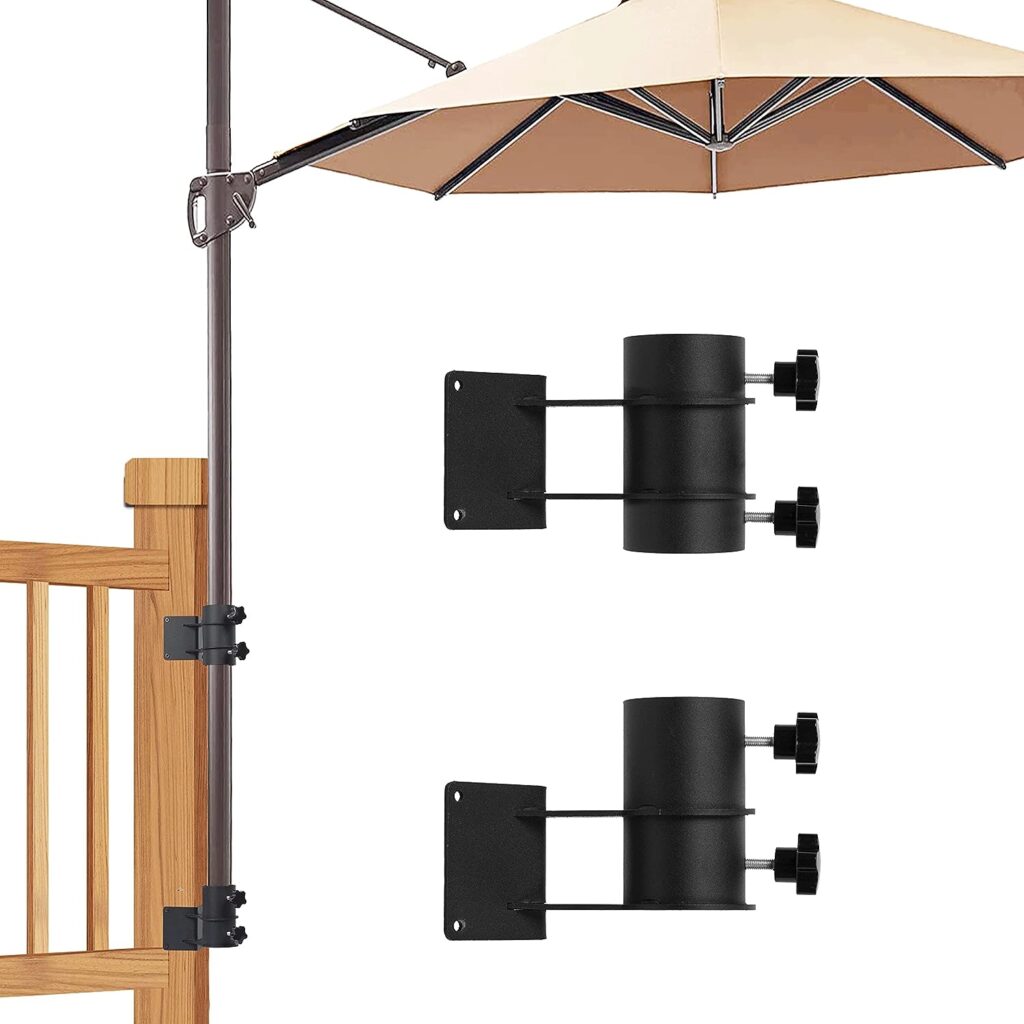 NATUREIN Heavy Duty Patio Umbrella Holder, Stainless Steel Offset Umbrella Stand Umbrella Deck Mount Bracket for Railing Corner, Mount to Deck, Fences, Balcony or Courtyard (Fit Max OD 2”)